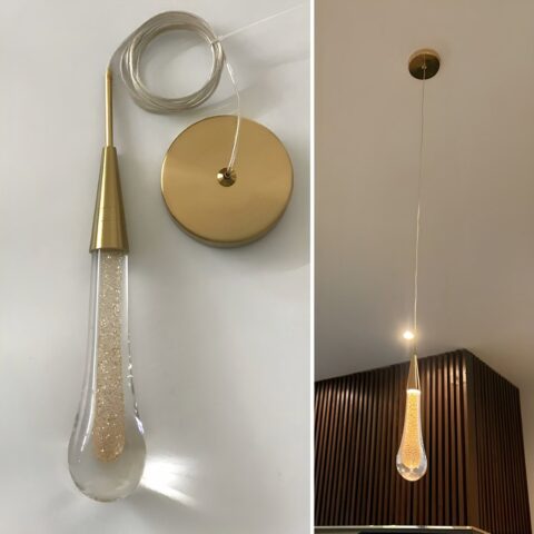 Lustre avec goutte d'eau suspendue - vue de côté