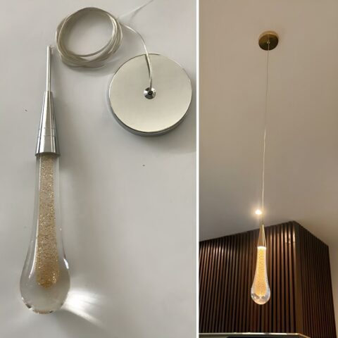 Lustre avec goutte d'eau suspendue - détail