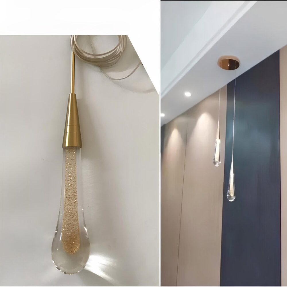 Lustre avec goutte d'eau suspendue - ambiance allumée