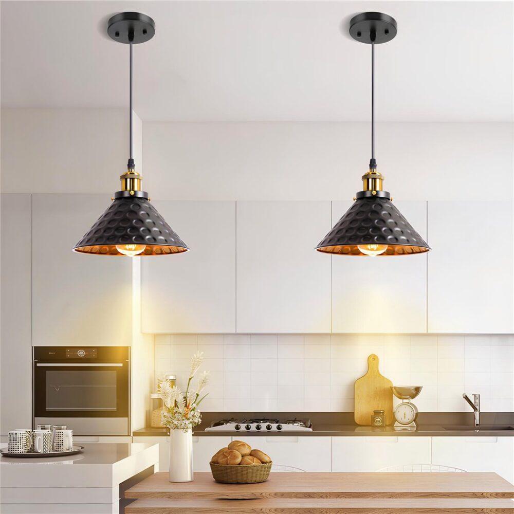 Lustre noir réglable en hauteur de style industriel - vue de côté