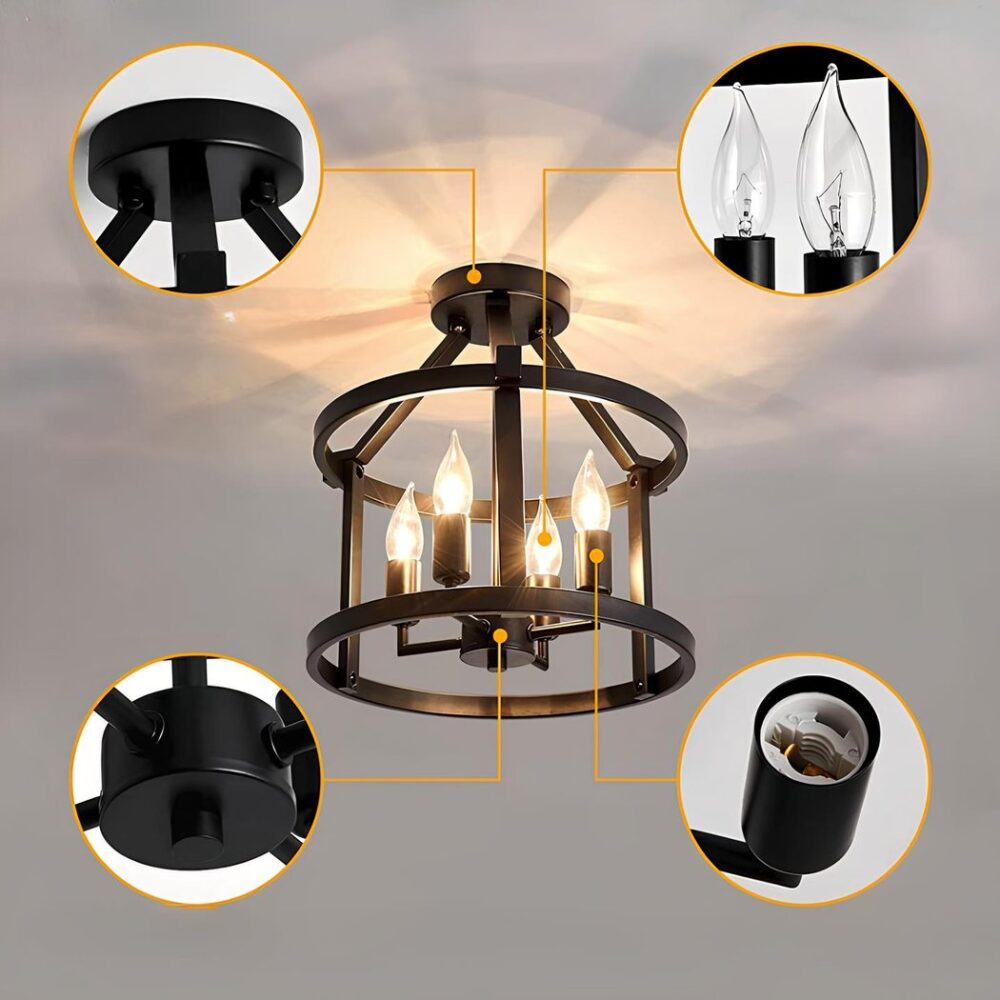 Lustre plafonnier vintage noir en forme de chandelier - vue de côté