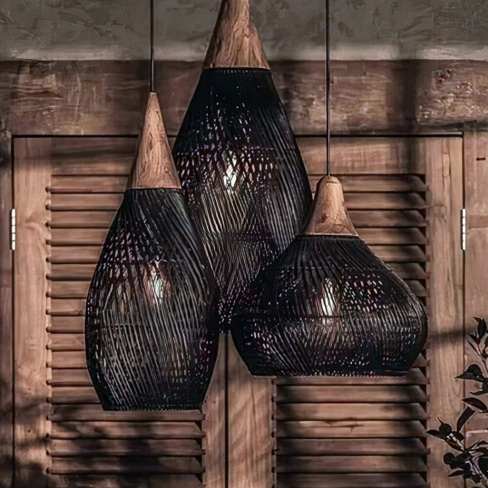 Lustre bambou chambre classique et tissé main — détail