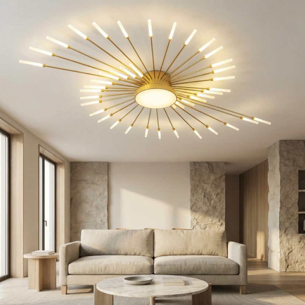 Lustre plafonnier moderne LED en métal style feu d’artifice