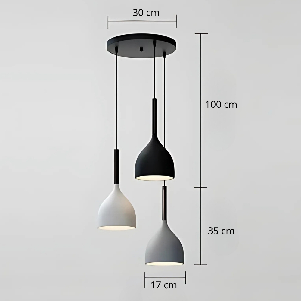 Lustre 3 suspensions colorées - vue de côté