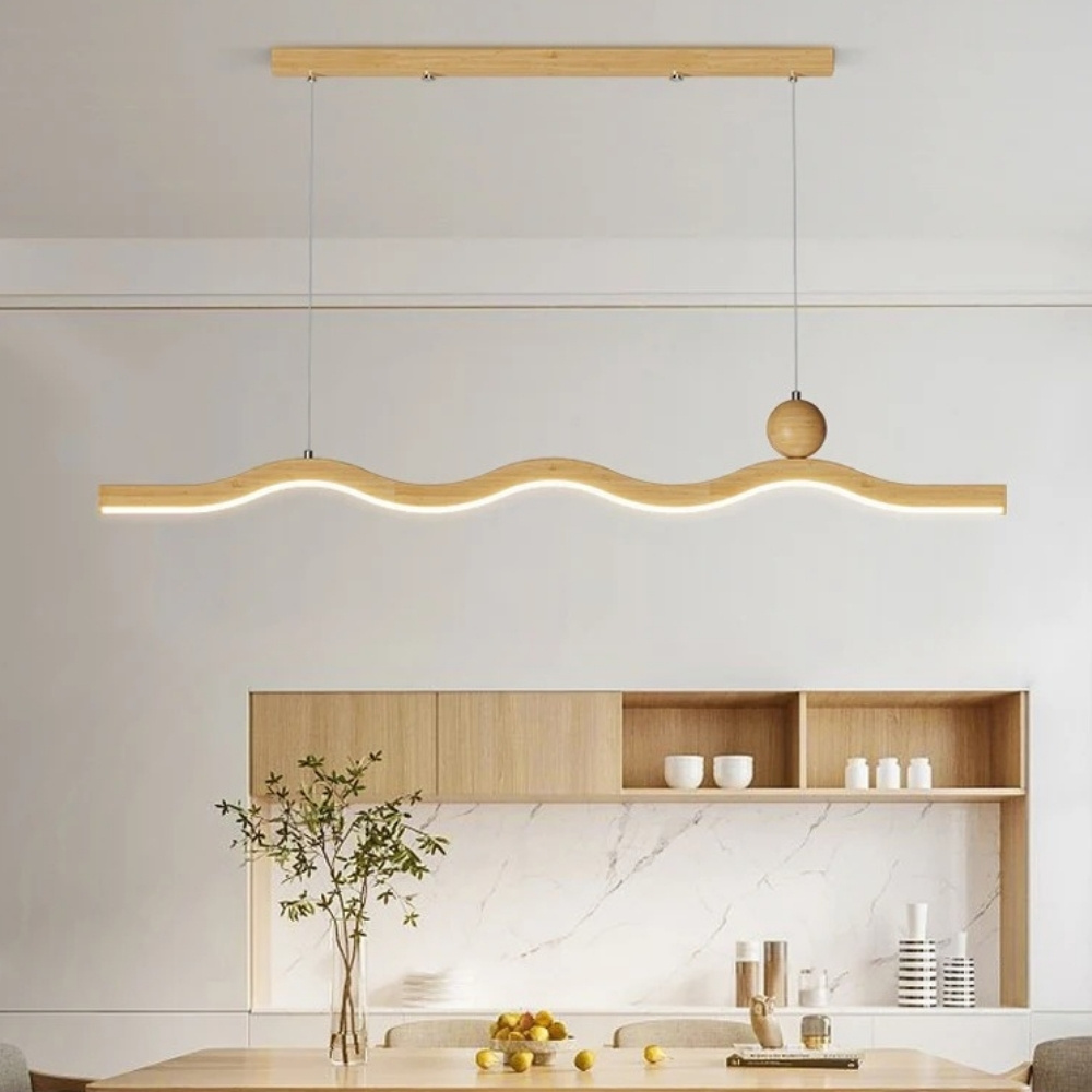 Lustre en bois ondulé suspendu • Luminaires Tendance