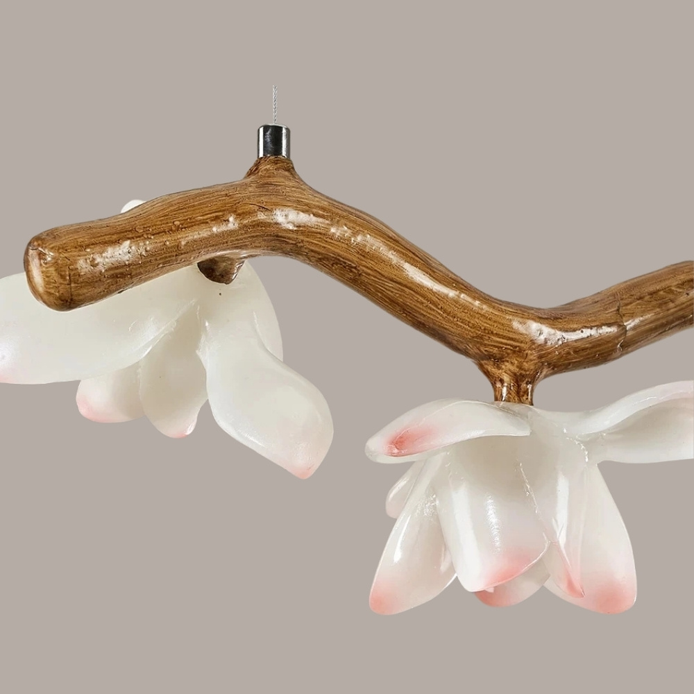 Lustre en résine imitation bois flotté avec fleurs