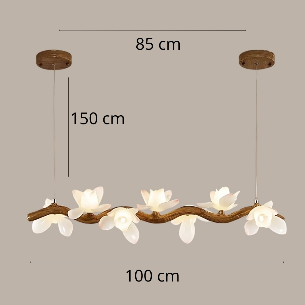 Lustre en résine imitation bois flotté avec fleurs - détail