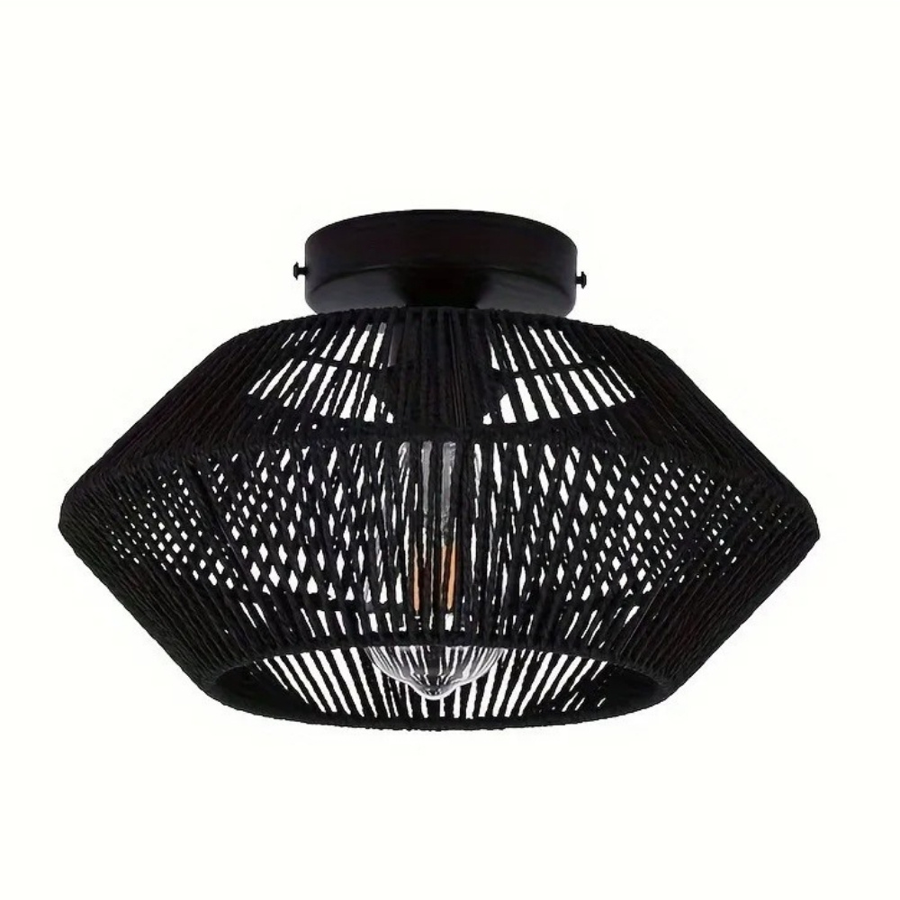 Lustre plafonnier en rotin beige ou noir