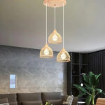 Suspension 3 lampes en rotin et bambou — vue arrière