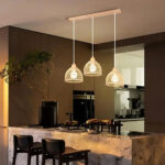Suspension 3 lampes en rotin et bambou — vue en situation