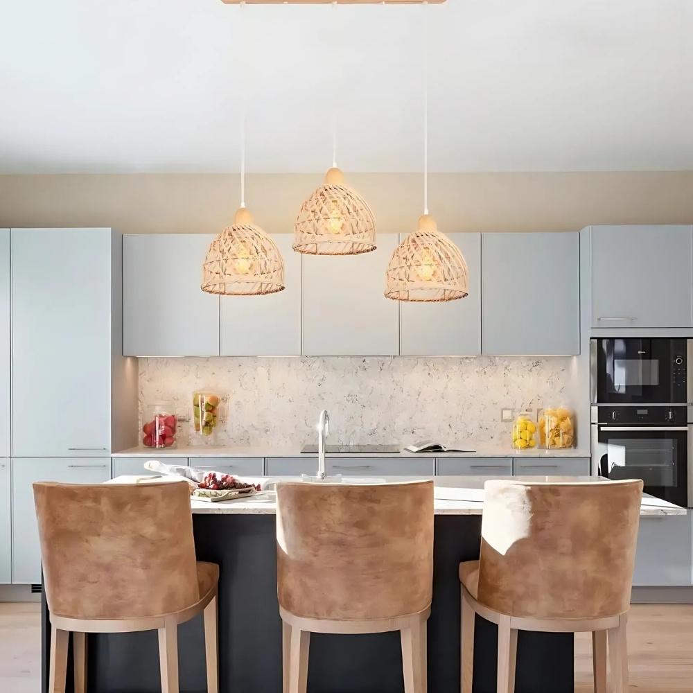 Suspension 3 lampes en rotin et bambou — vue principale
