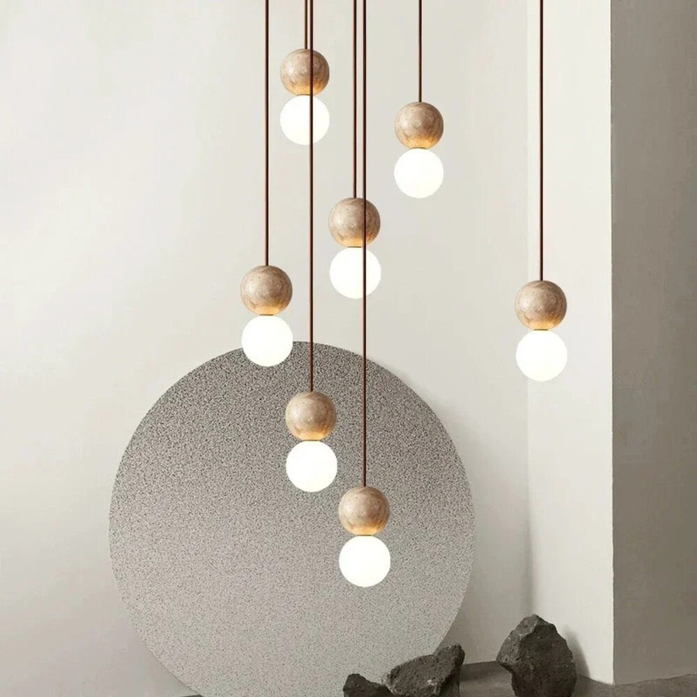 Suspension Japandi globe effet sculptural - vue de côté