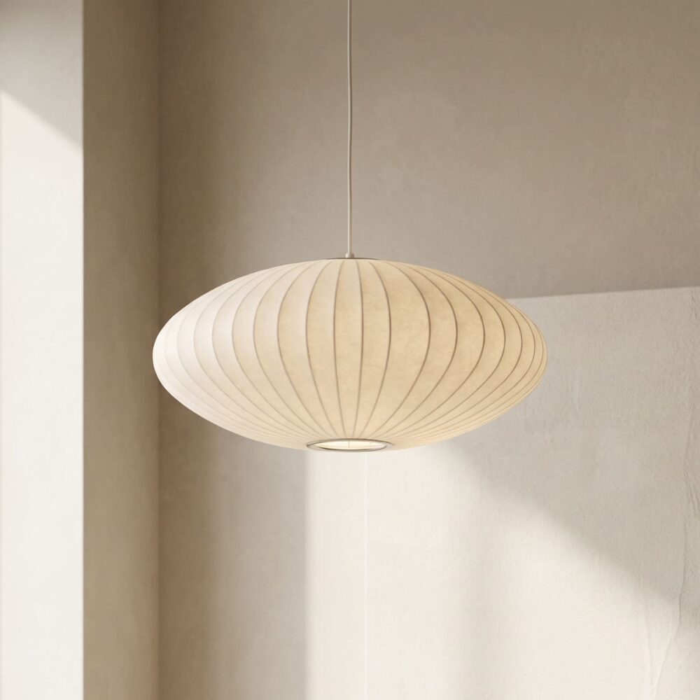 Suspension Japandi artisanale en fibre naturelle