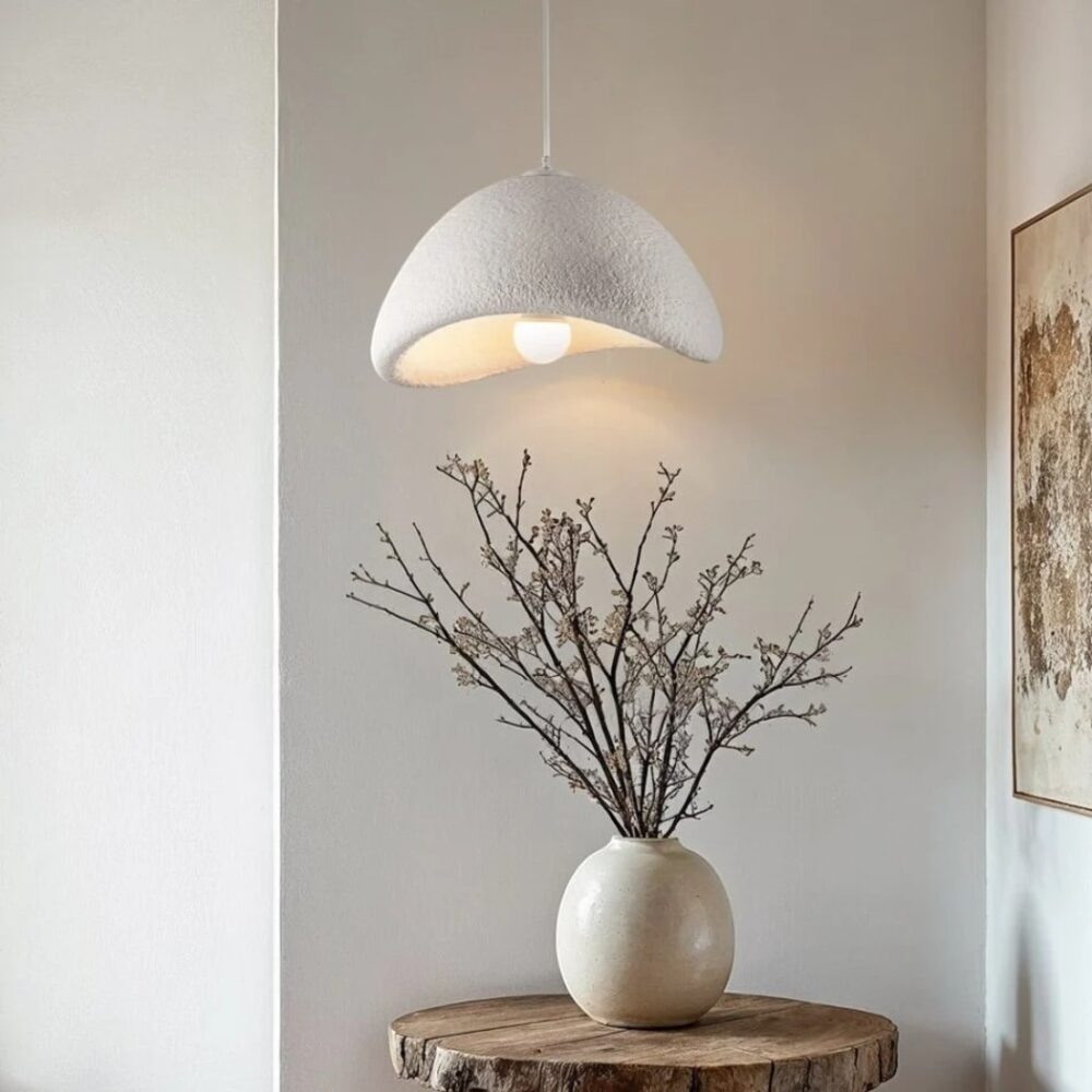 Lustre effet pierre style Japandi contemporain - zoom matière
