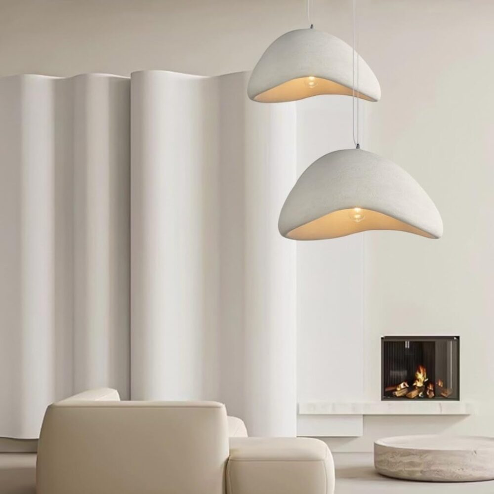 Lustre effet pierre style Japandi contemporain - mise en scène intérieur