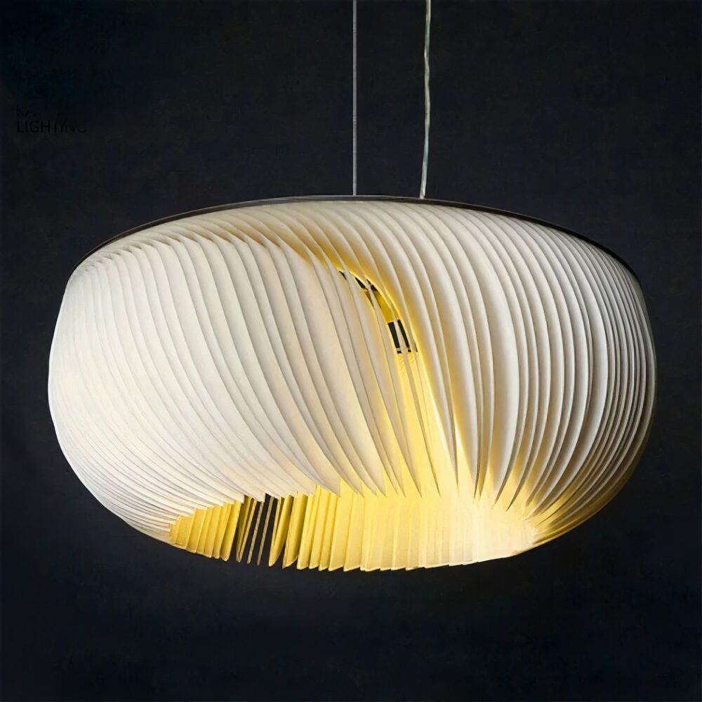Lustre suspendu Japandi blanc en parchemin plissé - ambiance éteinte