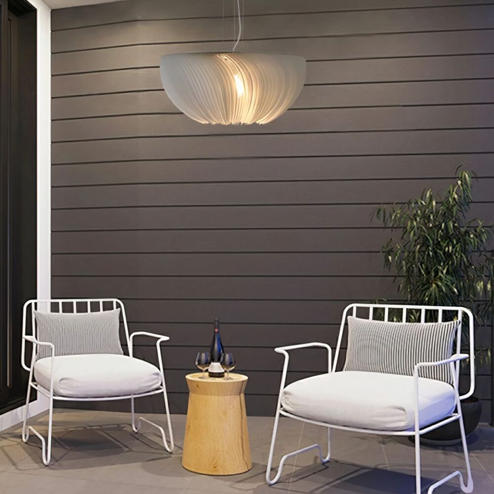 Lustre suspendu Japandi blanc en parchemin plissé - détail