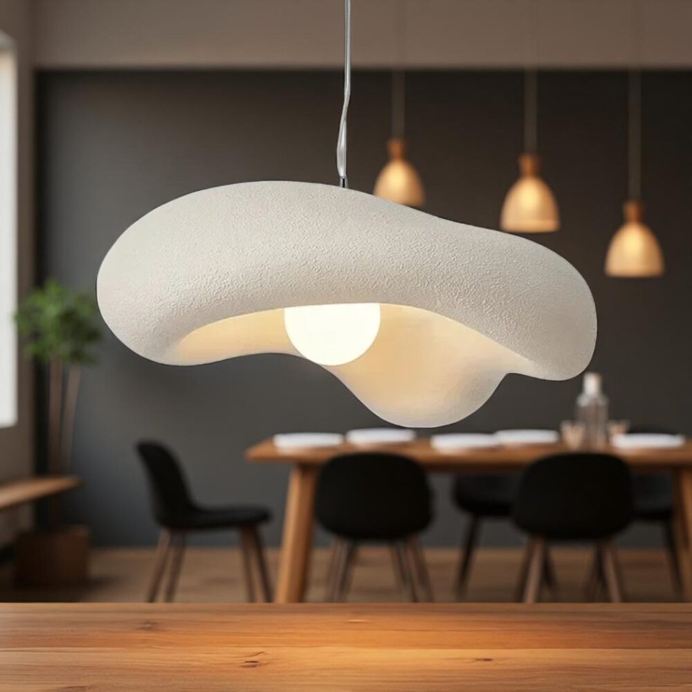 Lustre suspendu en forme de vague blanche, à surface granuleuse