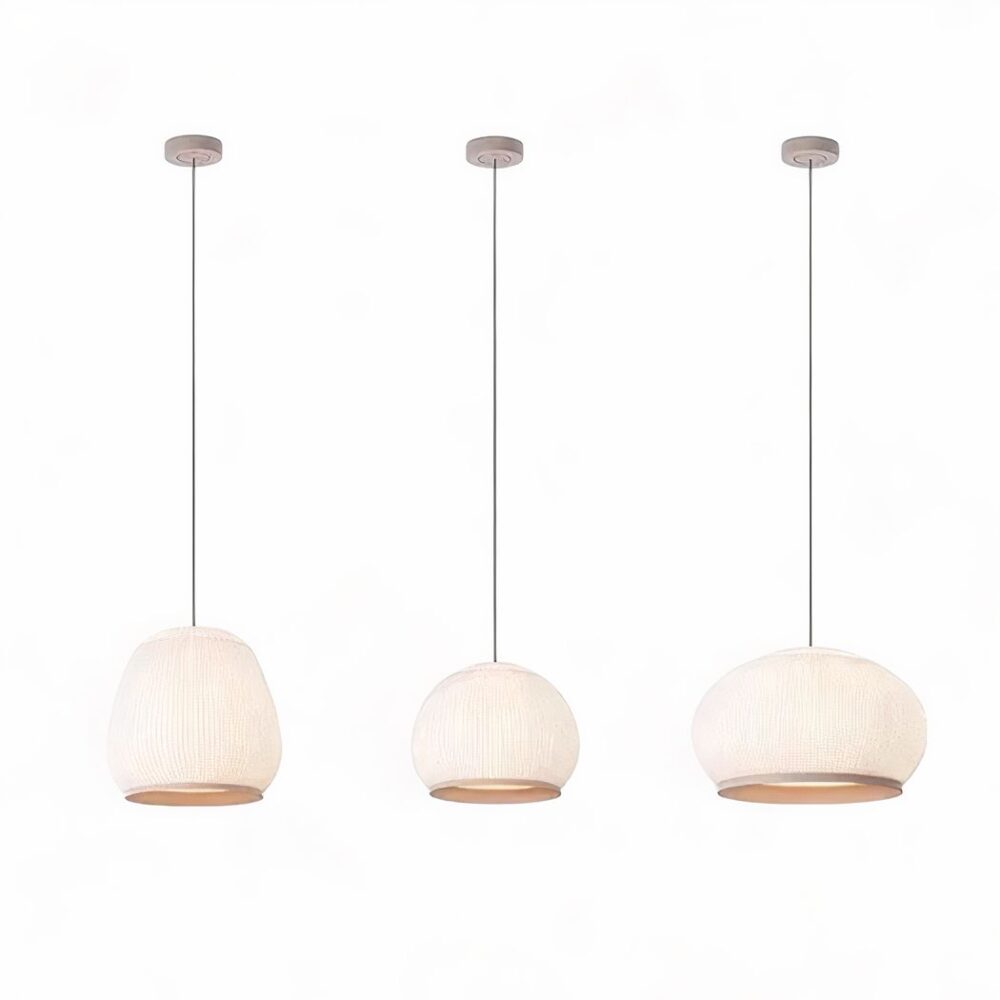 Suspension Japandi douce lumière avec maille tressée — vue rapprochée