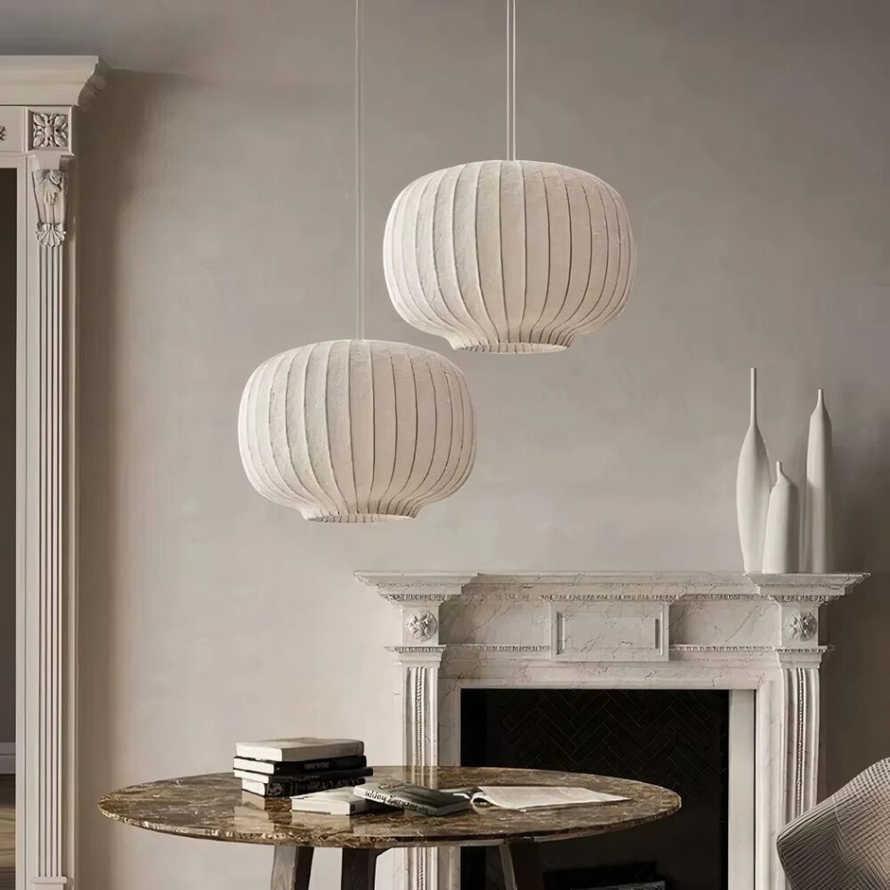 Suspension Japandi design doux en soie blanche