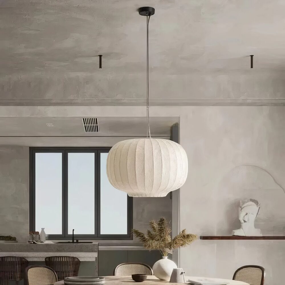 Suspension Japandi design doux en soie blanche - détail