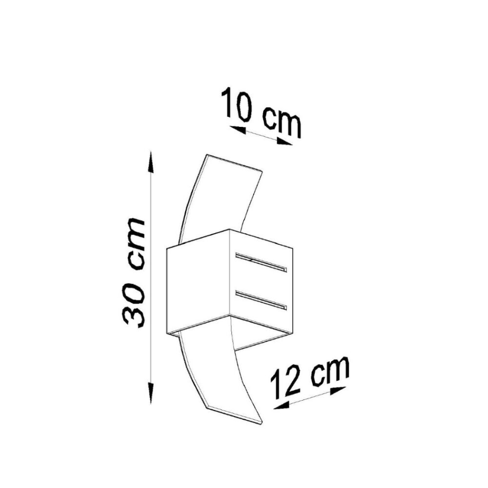 Schéma coté de l'applique à ailes courbes avec hauteur 30 cm et profondeur 12 cm