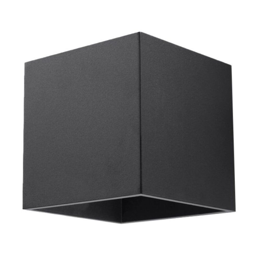 Applique murale noire en forme de cube avec une surface texturee facon tissu