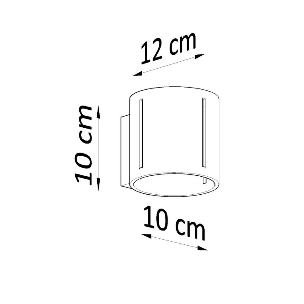 Schéma coté de l'applique cylindrique avec 12 cm de largeur et 10 cm de hauteur