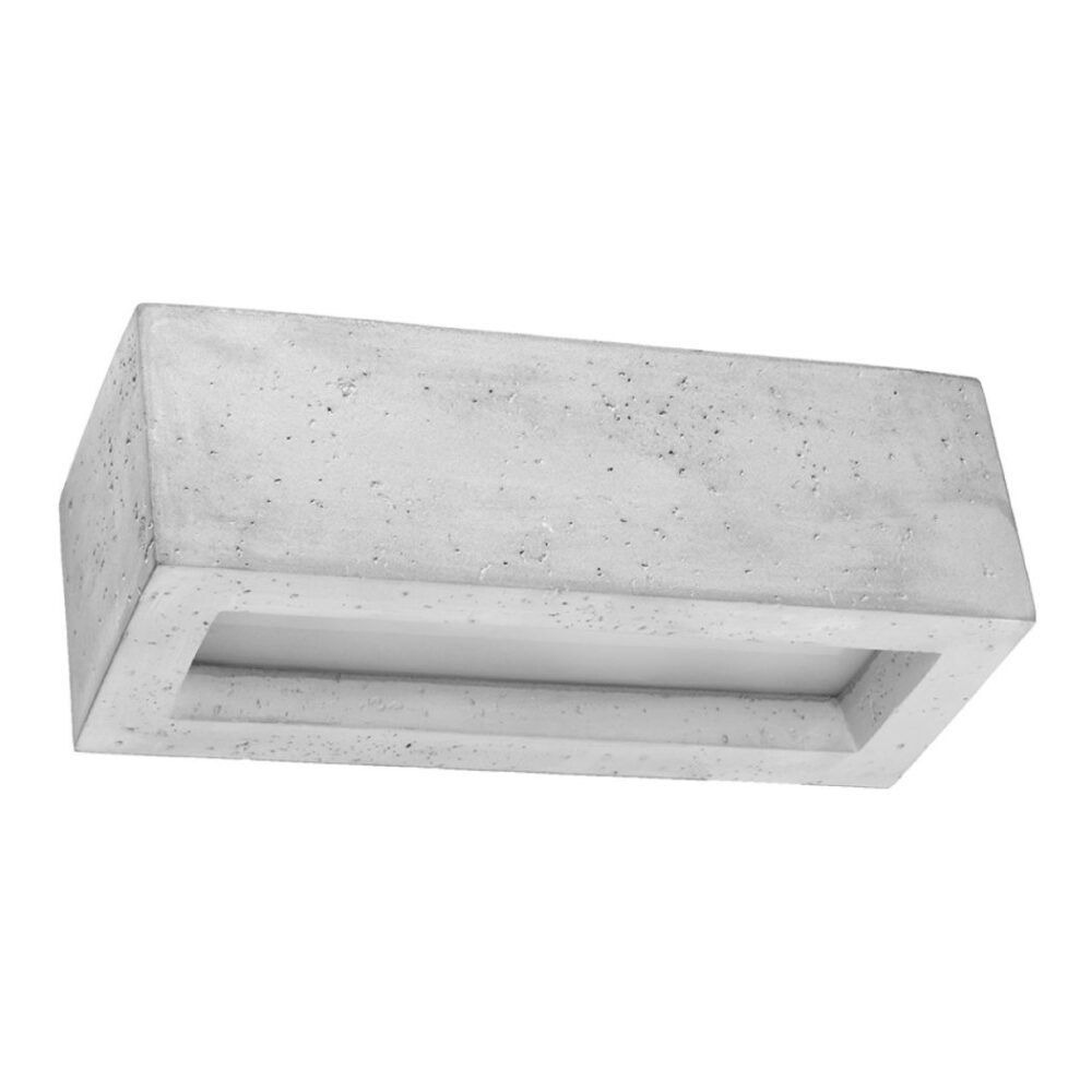 Applique murale rectangulaire en béton gris avec fente lumineuse sur le dessous, éteinte