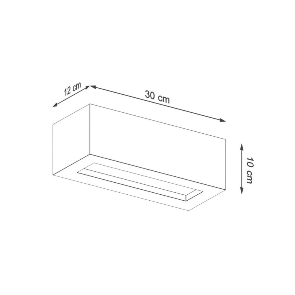 Schéma coté de l'applique en béton indiquant 30 cm de largeur, 12 cm de profondeur et 10 cm de hauteur
