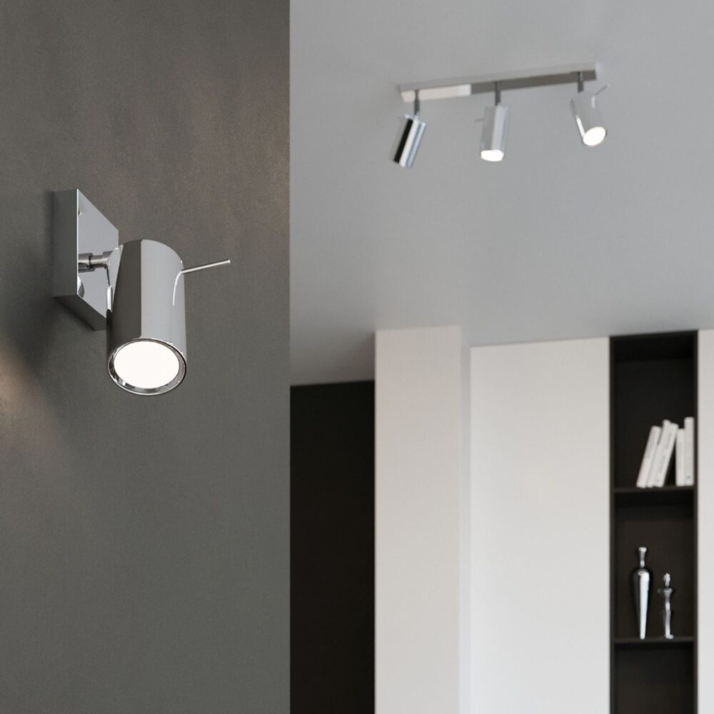 Applique murale spot orientable moderne en acier chromé - vue d'ensemble