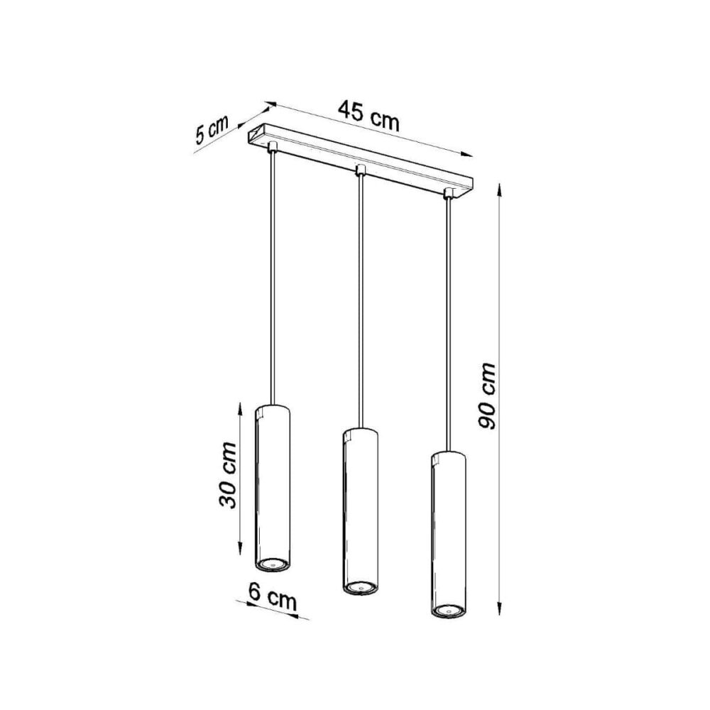 Suspension moderne en acier noir ou blanc avec abat-jour cylindrique - vue de côté