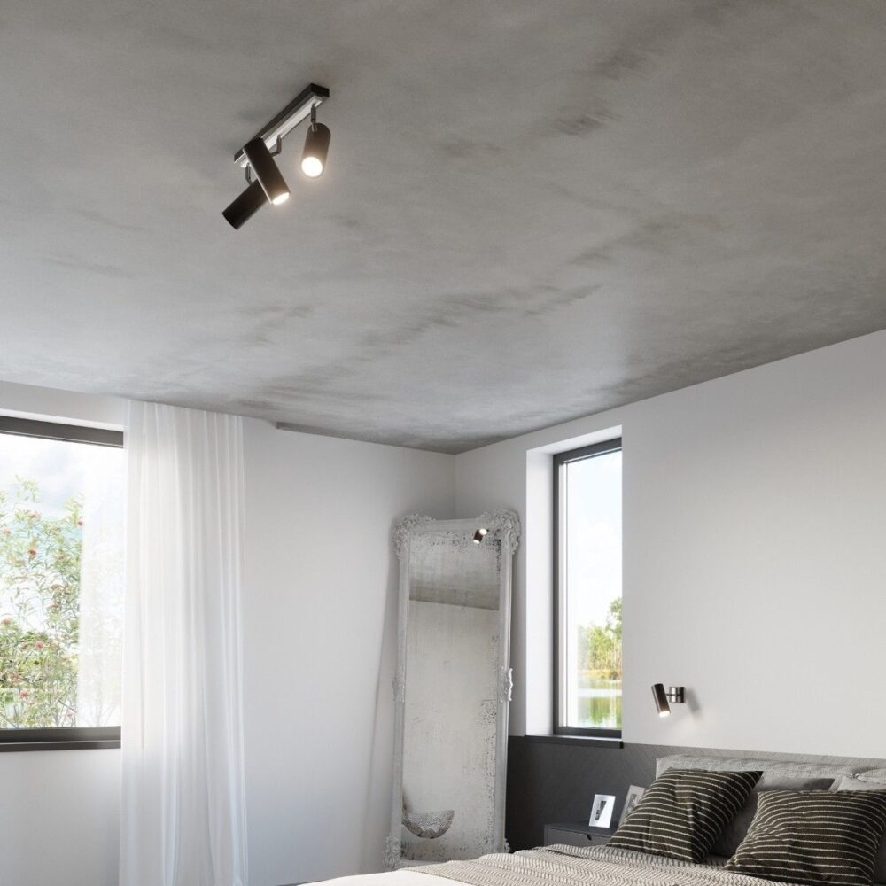 Lustre plafonnier moderne en métal blanc ou noir avec 3 spots réglables - ambiance allumée