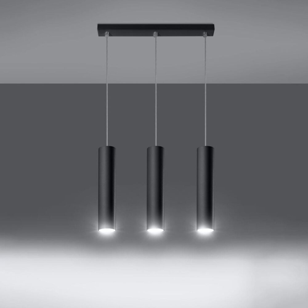 Suspension moderne en acier noir ou blanc avec abat-jour cylindrique - vue de face