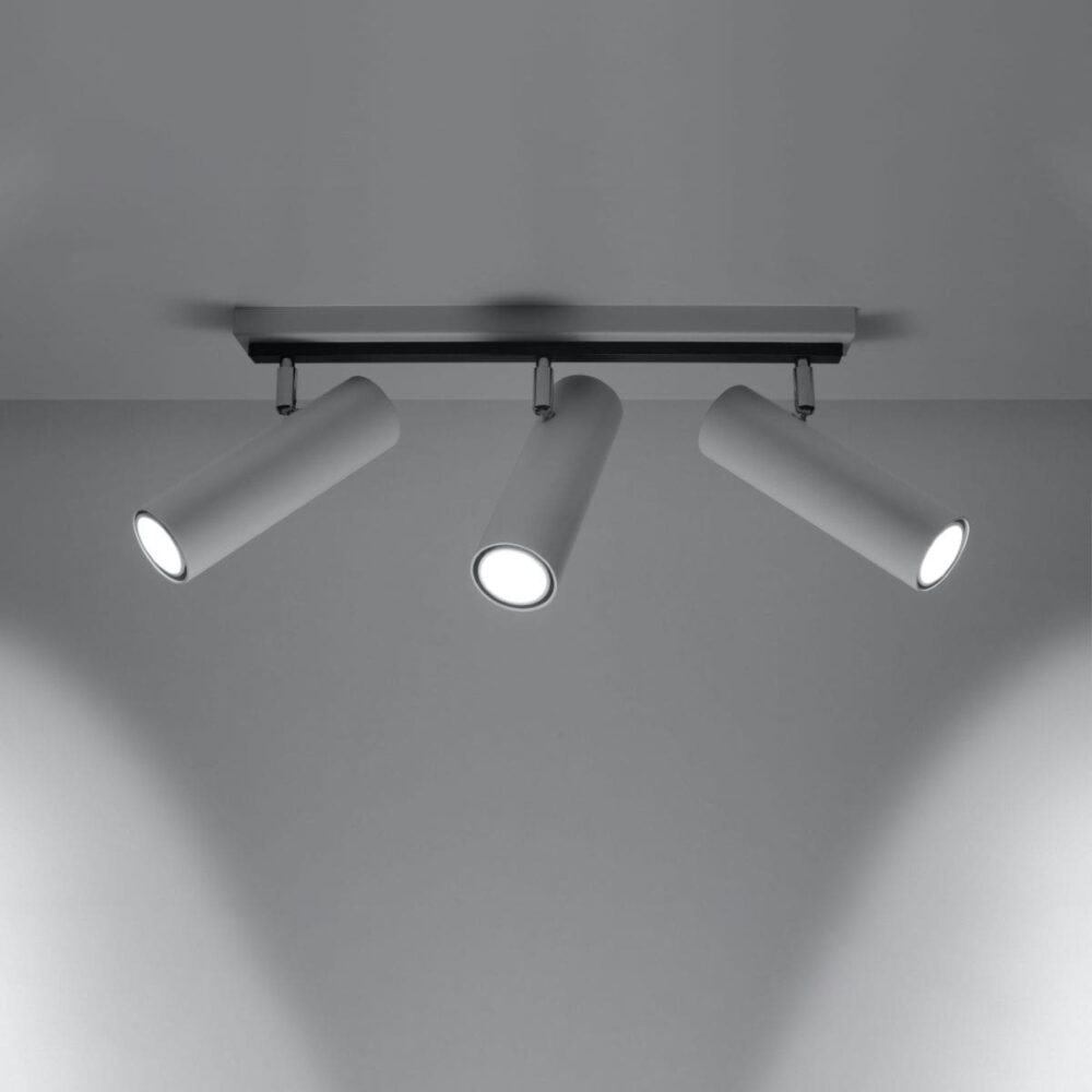 Lustre plafonnier moderne en métal blanc ou noir avec 3 spots réglables - vue de côté
