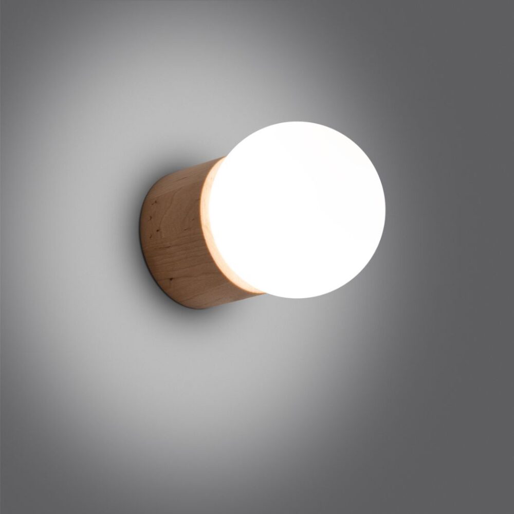 Applique murale cylindrique en bois naturel style scandinave - vue de face