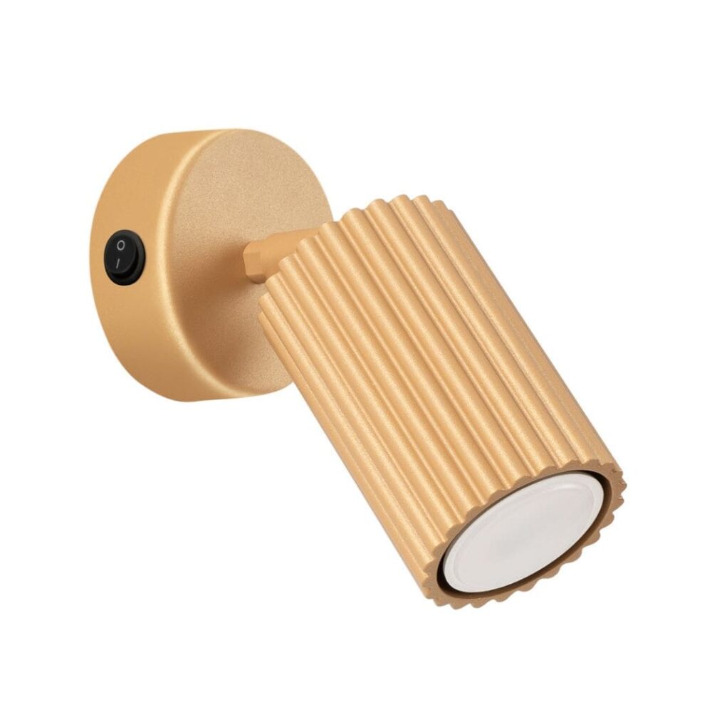 Applique murale liseuse dorée orientable avec texture nervurée et interrupteur - ambiance éteinte