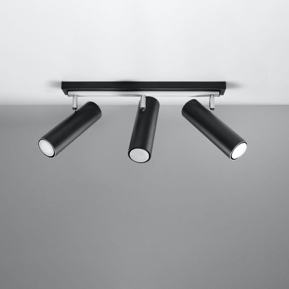Lustre plafonnier moderne en métal blanc ou noir avec 3 spots réglables - vue de face