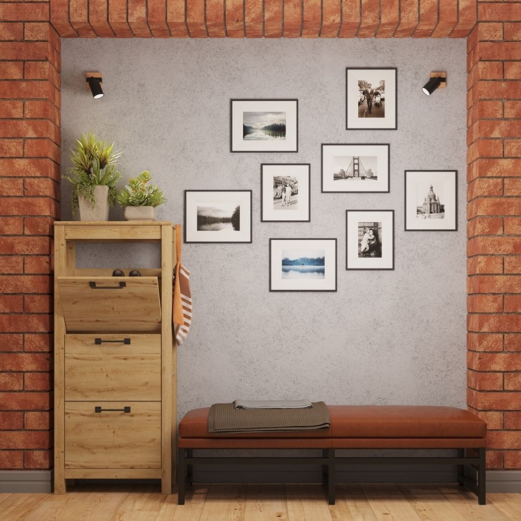 Applique murale industrielle en métal noir et bois avec spot orientable - zoom matière