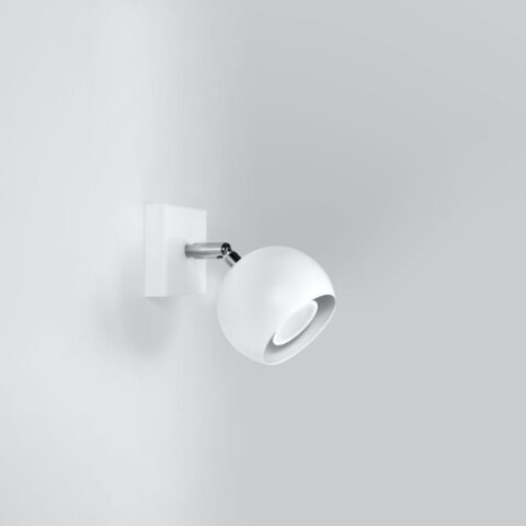 Applique murale ronde façon spot en métal blanc sur un fond uni gris
