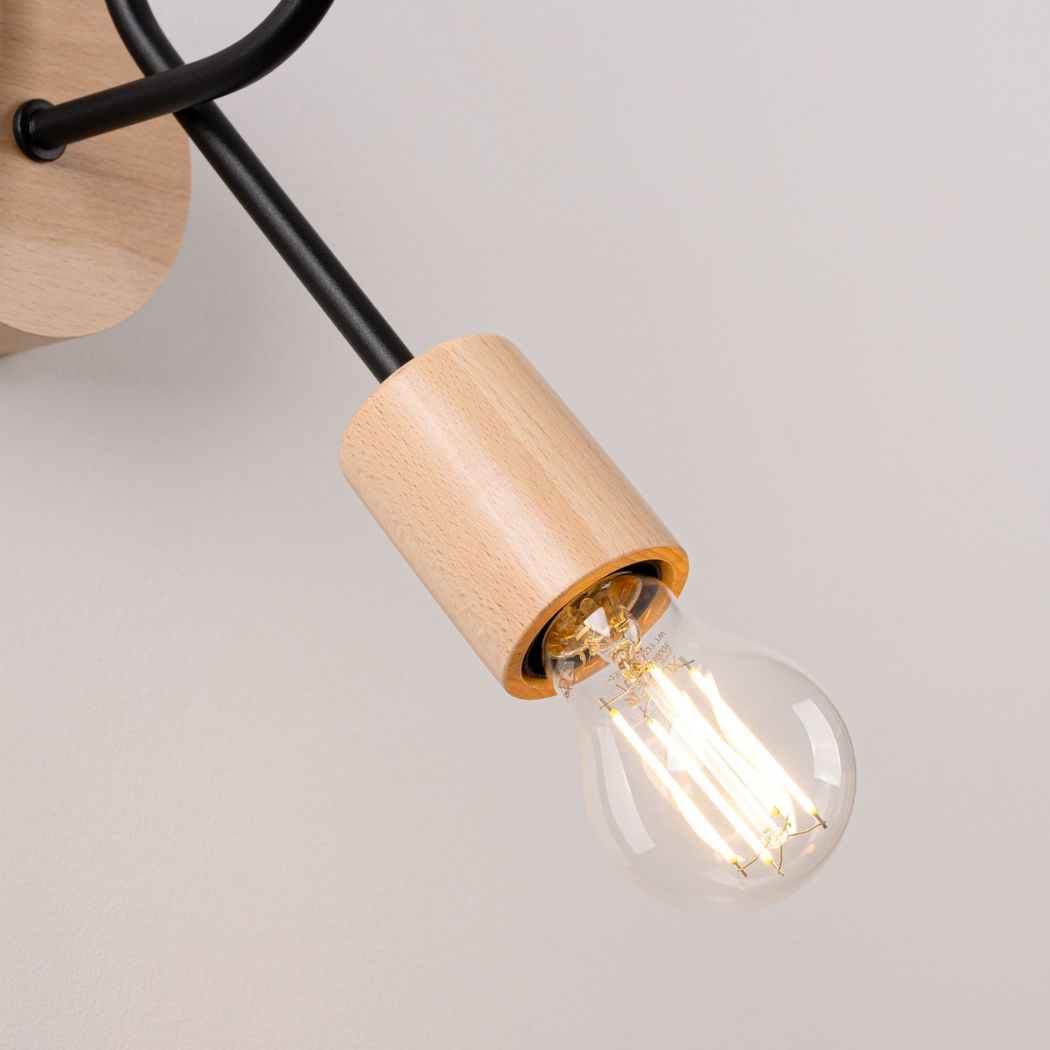 Applique murale scandinave en bois et métal façon lampe araignée - zoom matière