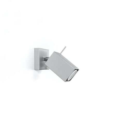 Applique murale spot orientable carré en acier gris sur fond blanc