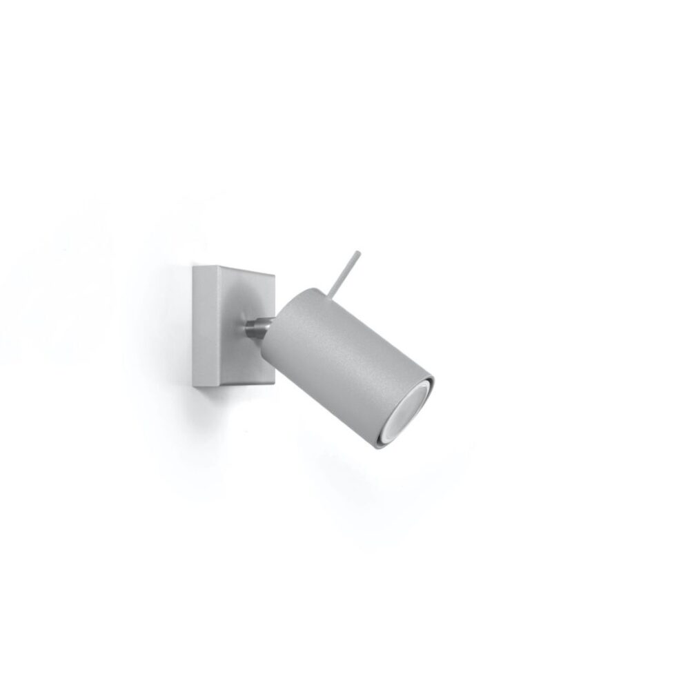 Applique murale en métal gris façon spot orientable sur fond blanc