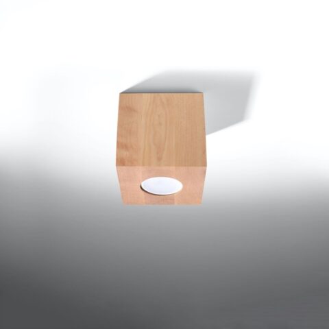 Lustre plafonnier en forme de cube en bois naturel au style scandinave et minimaliste sur fond gris et blanc