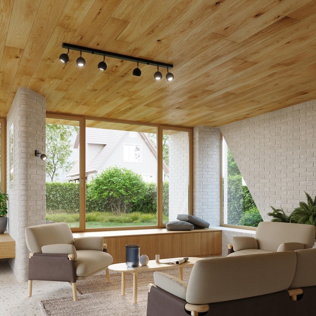 Lustre plafonnier design avec spots orientables noir ou blanc - vue d'ensemble