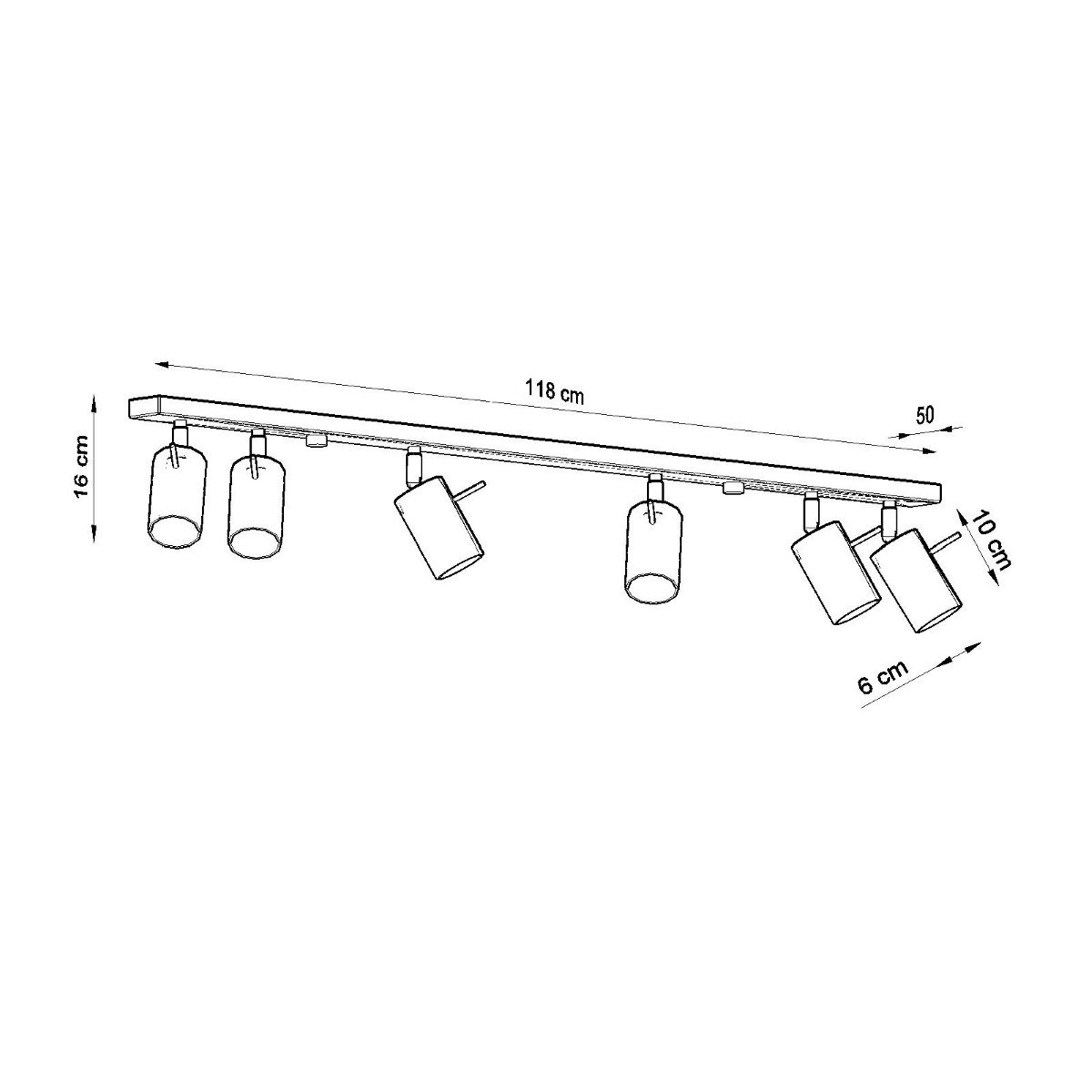 Lustre plafonnier en acier à 6 spots orientables - vue d'ensemble