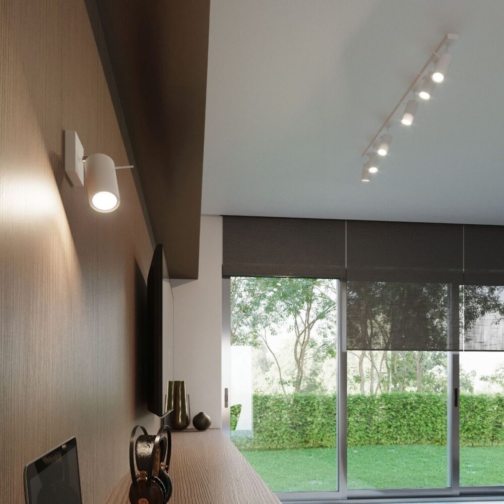 Lustre plafonnier en acier à 6 spots orientables - détail