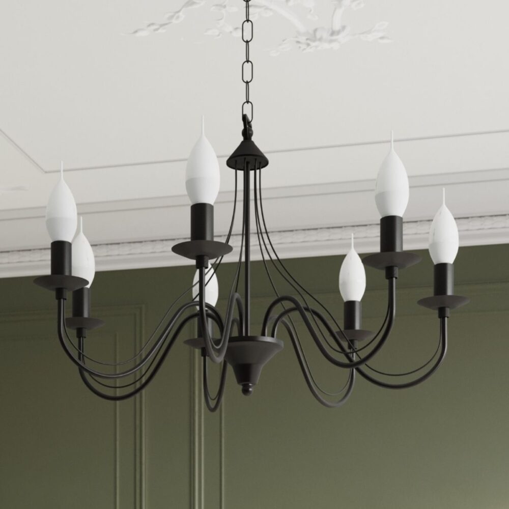 Lustre plafonnier façon chandelier design en acier noir ou blanc - vue de face