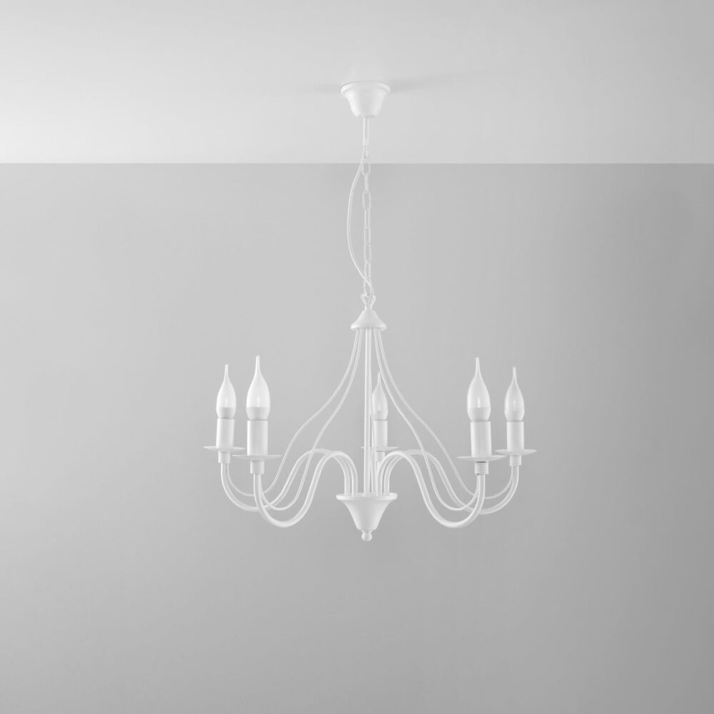 Lustre plafonnier façon chandelier design en acier noir ou blanc