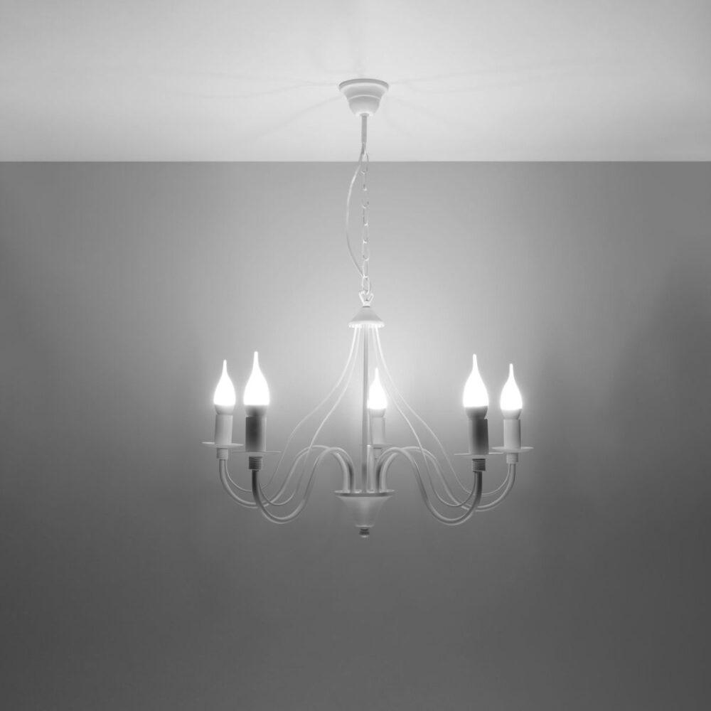 Lustre plafonnier façon chandelier design en acier noir ou blanc - détail